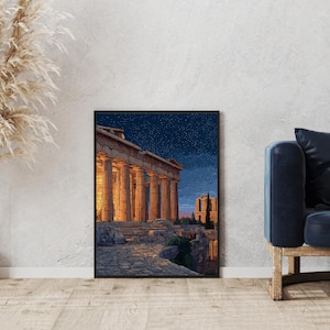 Athen Wandbild – Parthenon & Akropolis Poster | Retro Reise Poster | Griechisches Wahrzeichen für das Wohndekor