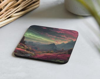 Posavasos retro para gamer con escena de Ender morado en Pixel Art