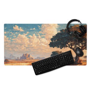 Gaming Mousepad - Sunset Mousepad – Large Gaming Desk Mat with Pixel Art Meadow Scene | Gamer Gift & Desk Decor
