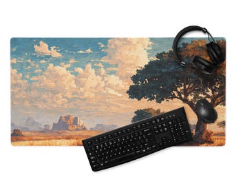 Gaming Mousepad - Sunset Mousepad – Large Gaming Desk Mat with Pixel Art Meadow Scene | Gamer Gift & Desk Decor