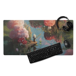 Gaming Mousepad - Pixel Art Fishing Scene Desk Mat Cute Aesthetic Mouse Pad for Gamers & Streamers  Kawaii Gamer Gift