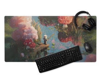 Gaming Mousepad - Pixel Art Fishing Scene Desk Mat Cute Aesthetic Mouse Pad for Gamers & Streamers  Kawaii Gamer Gift