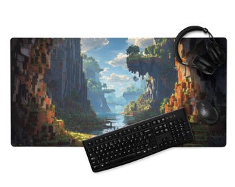 Gaming Mousepad - Pixel Art Gaming Mouse Pad, Scenic River Cliff View, Gamer Desk Mat, gaming Setup Gift