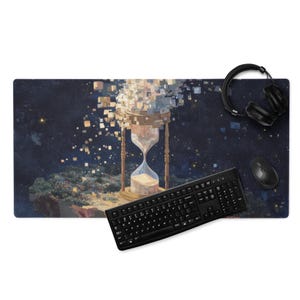 Gaming Mousepad - Pixel Art Hourglass Mouse Pad – Floating Island in Space Design | Fantasy Gaming Desk Mat