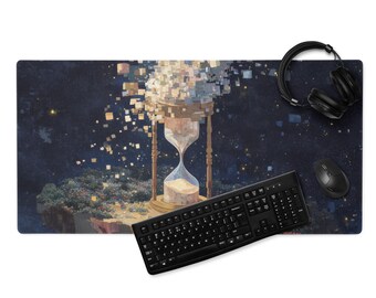 Gaming Mousepad - Pixel Art Hourglass Mouse Pad – Floating Island in Space Design | Fantasy Gaming Desk Mat