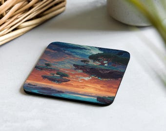 Posavasos – Islas flotantes, puesta de sol, arte pixelado, fantasía, cielo, paisaje, decoración
