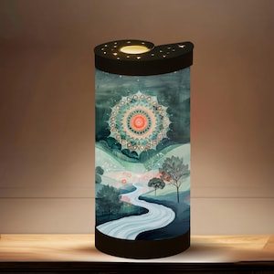 Mandala Vibes | ArbeLight Spiral Lamp | 3D Printed Night Light with Custom A4 Art Insert | Star Cut Moon Top