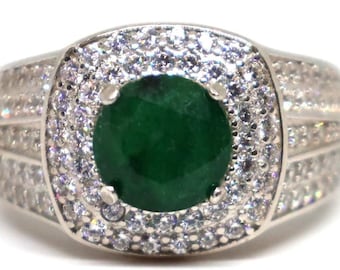 Emerald Ring Afghanistan Panjshir Stone with Zircon stone