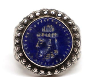 Antiker römischer Intaglio-Ring: Sterlingsilber-König Lapis Lazuli