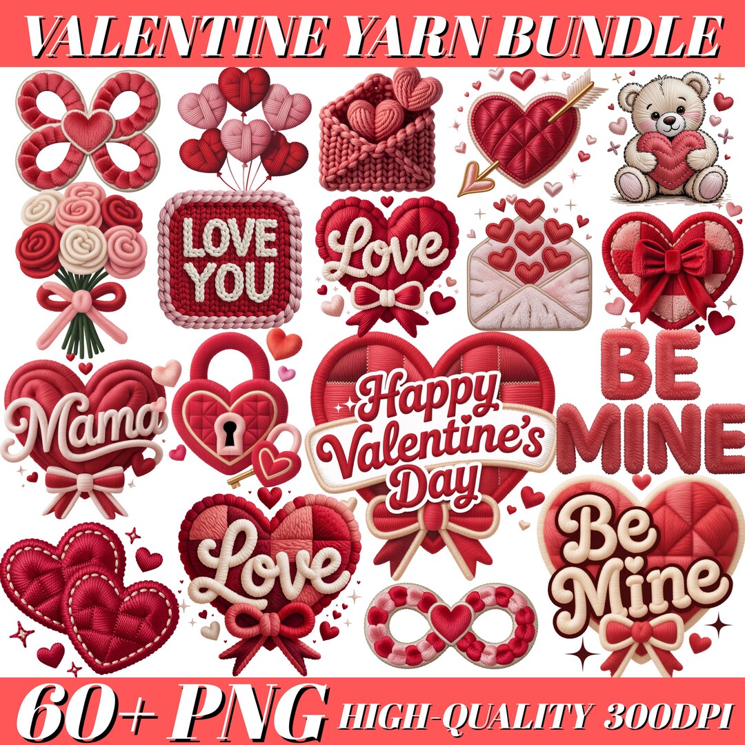 60+ Valentine Yarn PNG Bundle, Latch Hook Faux Yarn Valentine's Day PNG ...