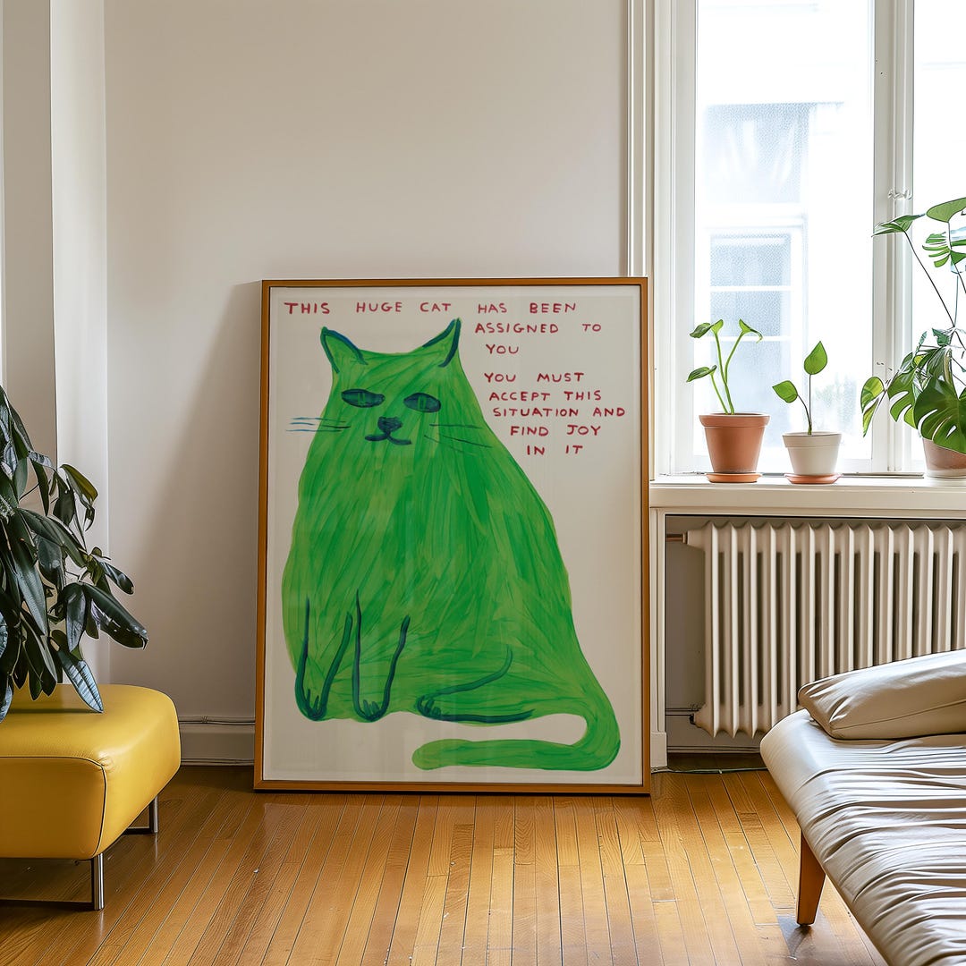 Funny Cat Poster, Huge Assigned Cat Illustration, Quirky Wall Art - Etsy