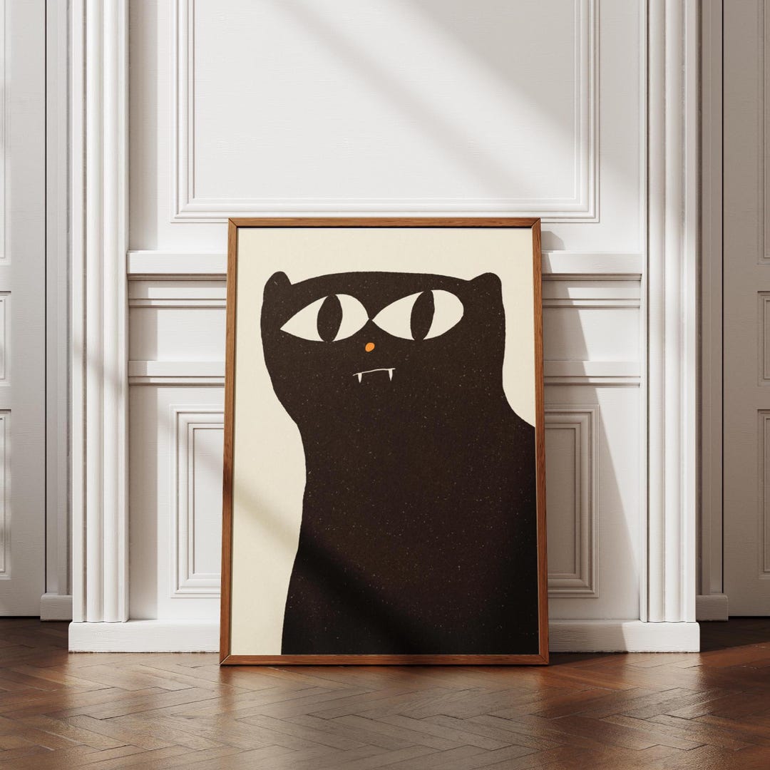 Minimalist Black Cat Art Print | Gothic Whimsical Animal Poster - Etsy