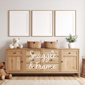 3 Frame Nursery Mockup, Neutral Mockup with Dresser, Playroom Poster Scene, Digital JPEG for Artists & Sellers, Stylish Dresser with Teddy
