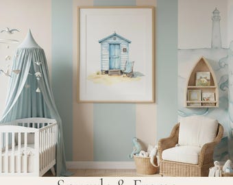 Maquete de quarto de bebê listrado | Maquete de quarto de bebê neutro | Interior minimalista e suave | Maquete de moldura para arte de parede | Download digital