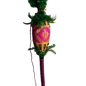 Guarani Handwoven Feathered Basket Rattle – Made in Brazil