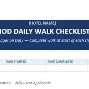 Checklista för daglig rundtur för hotell-MOD | Mall för inspektion av chef i tjänst | Hotellverksamhet