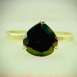 Black Onyx Heart Shape Ring in Sterling Silver, 7mm Black Gemstone Jewelry, Statement Ring, Unique Gift for Women