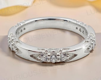 Vintage Sterling Silver CZ Wedding Band, Stackable Anniversary Ring, Bridal Jewelry