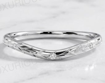 Vintage Chevron Wedding Band, Sterling Silver, Engraved, Stackable Ring