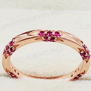 Rose Gold Ruby Eternity Ring, 925 Sterling Silver Stackable Band, July Birthstone