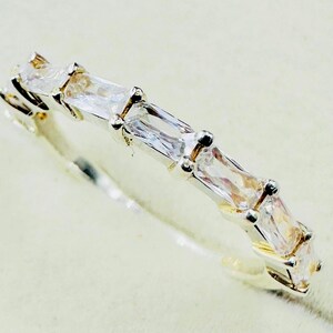 Baguette Cubic Zirconia Eternity Band, 925 Sterling Silver Stackable Ring