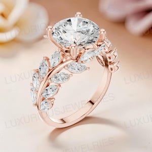 Rose Gold Sterling Silver Round Cut Bridal Ring Set – Marquise Band Engagement Wedding Jewelry