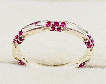 Rhodolite Garnet Eternity Band Ring, Sterling Silver, Dainty Stacking Anniversary Jewelry