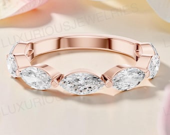 Anillo solitario de plata de ley con talla marquesa, alianza de boda minimalista con circonitas cúbicas.