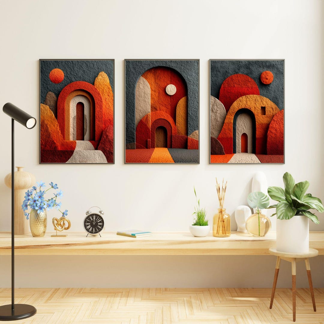 Wabi Sabi Wall Art Set of 3, Japandi Abstract Prints, Textured Neutral ...