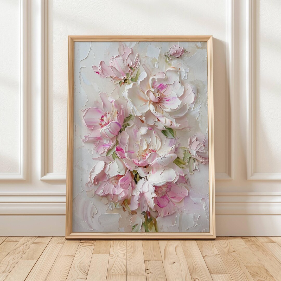 Textured Floral Wall Art, 3D Pink Flower Painting, Abstract Peonies ...