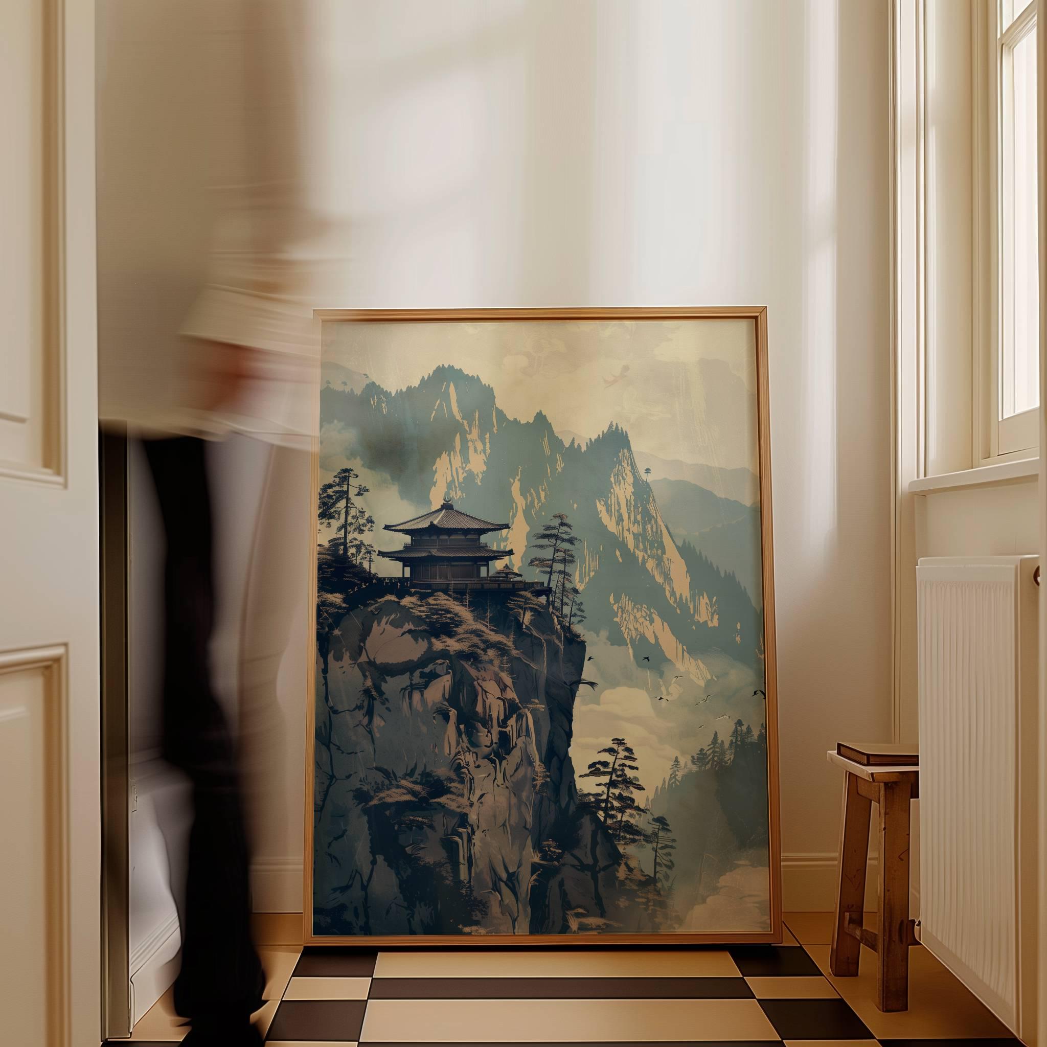 Japandi Wall Art, Asian Mountain Landscape Wall Art Japanese Temple ...