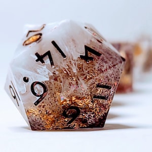 Gilded Betrayal Dice Set – Burgundy Glitter and Gold Foil Resin Dice with White Swirl | Handmade DnD Dice for Dungeons & Dragons, TTRPG