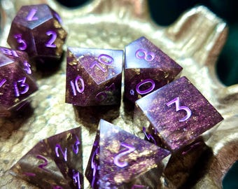 Purple Swirled Dice Set: Shadowed Iris, Handmade DnD Polyhedral RPG Dice