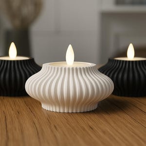 Modern Ribbed Tealight Candle Holders – 3D Printed Candle holder – Scandinavian Minimalist Table Decor, 8cm