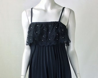 1970s Vintage Party Dress, Vintage 1970s Shubette Black Pleated Evening Dress UK Size 10 Vintage Clothing, Vintage Dress, Vintage Dresses