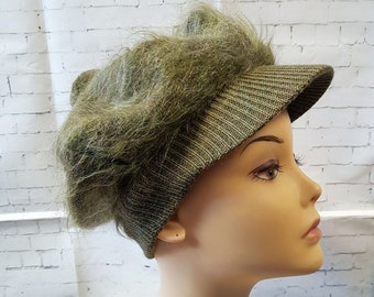 vintage Bakerboy Hat, vintage Green Mohair Newsboy Cap/Hat des années 1970, style vintage, chapeaux vintage, Eco Friendly, Mod, Newsboy Hat