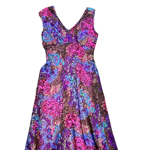 Vintage Dress | 1970s Vintage Floral Flocked Maxi Dress Size 12 |  1970s dresses, 70s dress, vintage fashion, vintage clothing