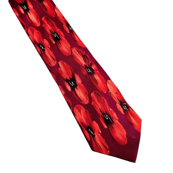 Vintage Hugo Boss Tie | Vintage Hugo Boss Vintage Poppy Print Silk Tie, Menswear, Hugo Boss Tie, Designer Tie, Unique Gifts