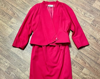 Traje de falda vintage de Courreges: diseñador de los años 80, lana peinada, talla 10/12.