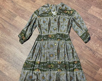 robe vintage | Vintage 1950s vintage Olive Framed Print Shirtwaister Robe Taille 8/10 Rockabilly Pin Up, robe des années 1950, tenues des années 50, mode des années 50