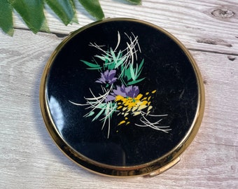 1970er Jahre Straatton Floral Enamel Compact - Vintage Gold Ton