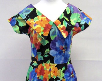 50s Vintage Dress | Original Vintage 1950s Tropical Print Sailor Collar Dress UK Size 14 Vintage Clothing, Vintage Dresses, 50s Dress