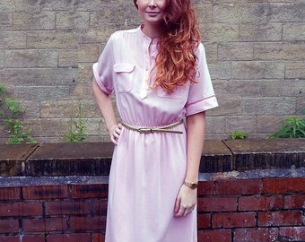 Original 1970s Vintage Pale Pink Shirtwaister Dress UK Size 10