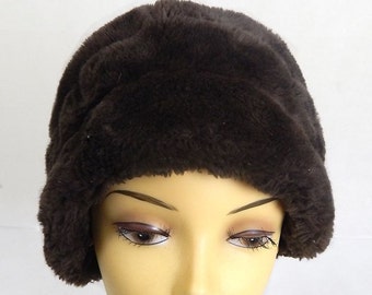 40s Vintage Hat | Original Vintage 1940s Brown Furry Bonnet Hat, Vintage Hat, 1940s Hat, Eco Friendly, Vintage Hats, Winter Hat