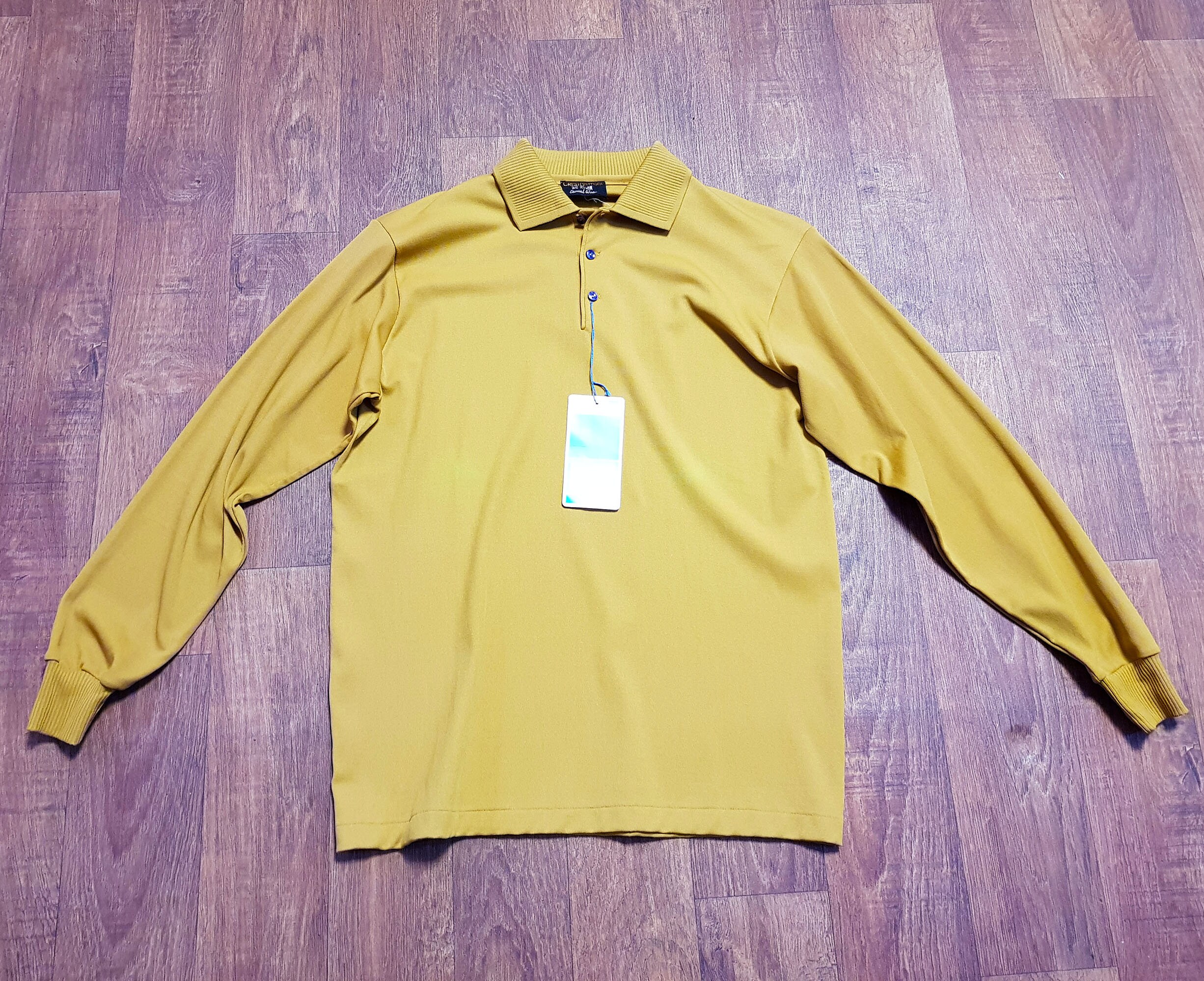 Image of Mens Clothing | 1970S Vintage Mustard Long Sleeved Polo Uk Size Medium Clothing, Polo, Top, Fashion
