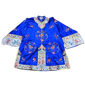 Vintage Jacke | Vintage Bai Hua Chinesisch Blau Bestickt Seide Jacke Robe One Size, Bai Hua Jacke, Bai Hua Robe