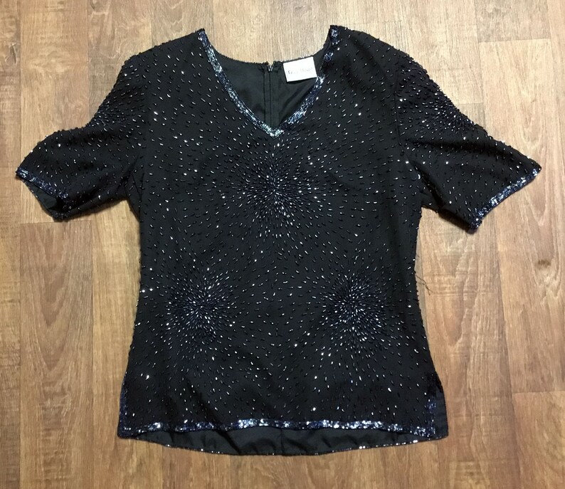 Original Vintage 1970s Black Beaded/sequin Frank Usher Top UK - Etsy