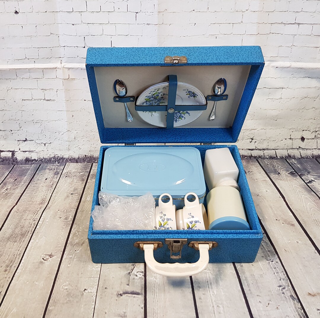 Vintage Brexton Picnic Set for Two: 1950s Blue Hamper - Etsy