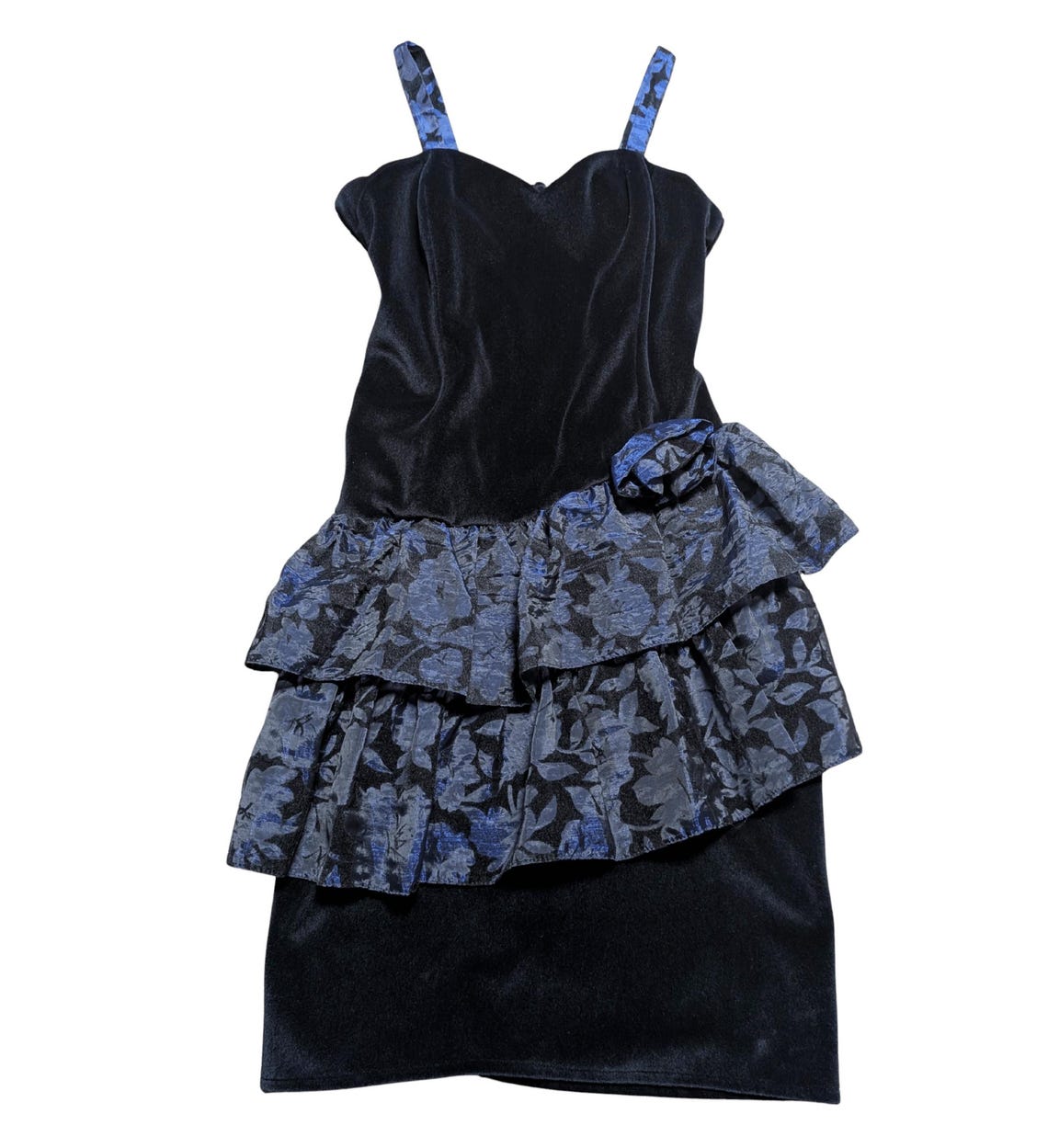 Vintage Dresses | 1980s Vintage Black Velvet Rara Party Dress Size 12 | Retro, photo 1 of 5