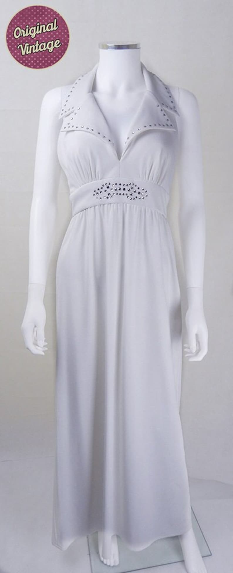 Halston Vintage Dress Original 1970s Designer Vintage Halston White Halter Dress UK Size 10 designer dress, 1970s Halston dress zdjęcie 1